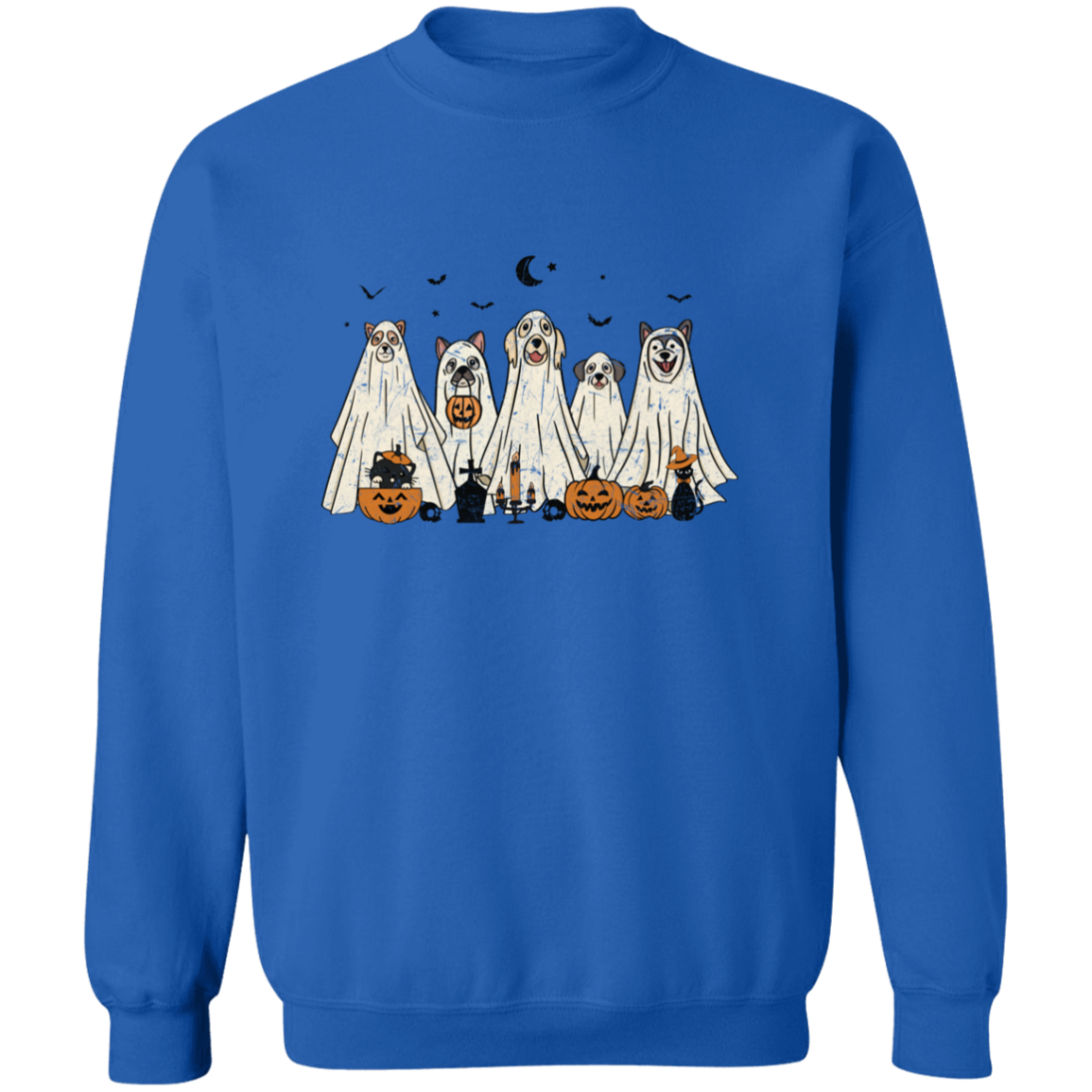 RETRO HALLOWEEN GHOST DOG UNISEX CREWNECK PULLOVER SWEATSHIRT