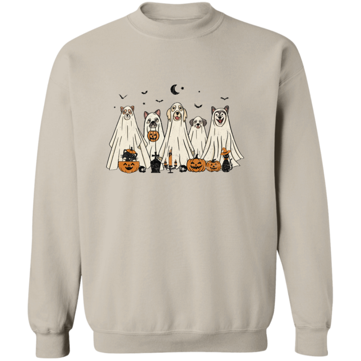 RETRO HALLOWEEN GHOST DOG UNISEX CREWNECK PULLOVER SWEATSHIRT