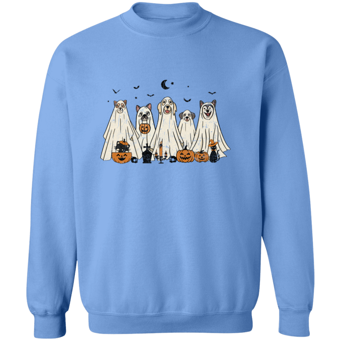 RETRO HALLOWEEN GHOST DOG UNISEX CREWNECK PULLOVER SWEATSHIRT