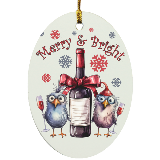 MERRY AND BRIGHT OVAL FUNNY CHRISTMAS ORNAMENT