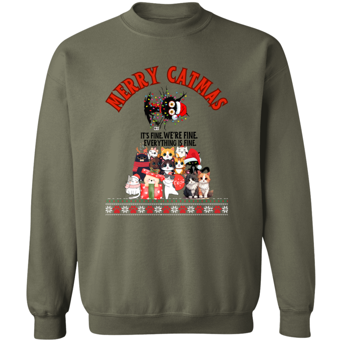 MERRY CATMAS TWISTED CAT - IT'S FINE CREWNECK SWEATSHIRT