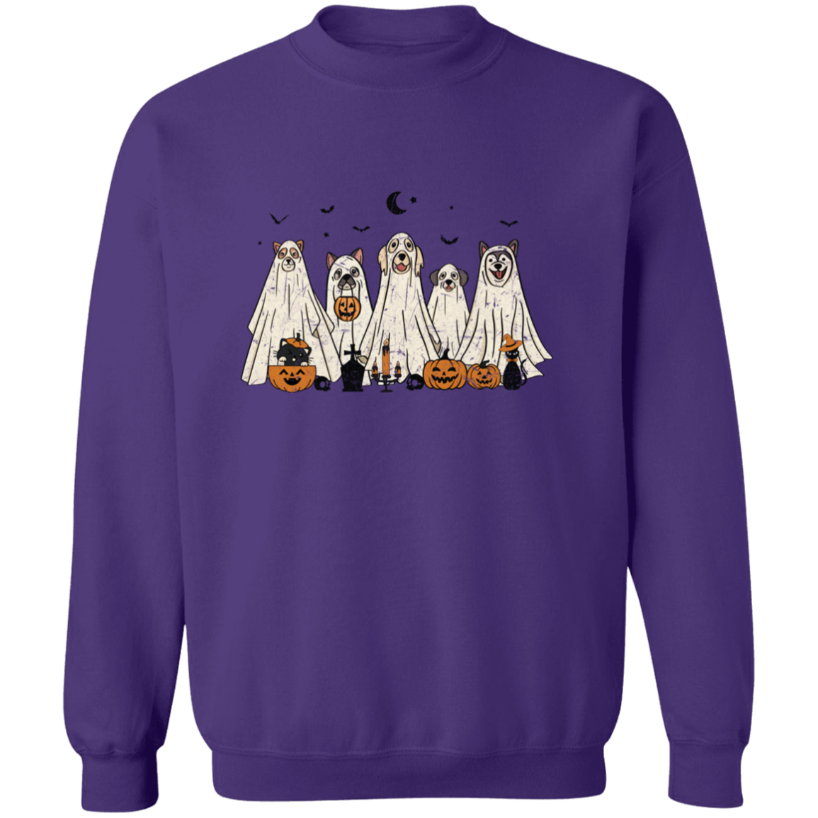 RETRO HALLOWEEN GHOST DOG UNISEX CREWNECK PULLOVER SWEATSHIRT