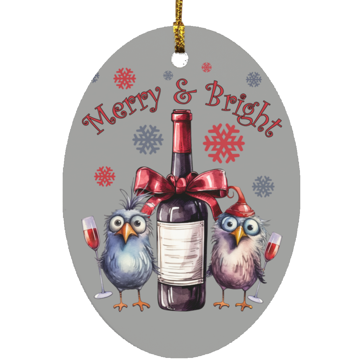 MERRY AND BRIGHT OVAL FUNNY CHRISTMAS ORNAMENT