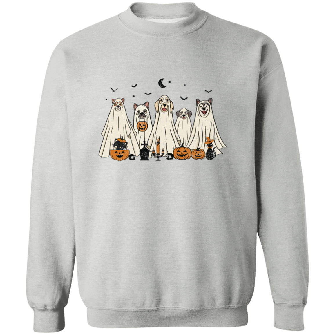 RETRO HALLOWEEN GHOST DOG UNISEX CREWNECK PULLOVER SWEATSHIRT