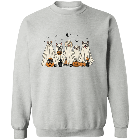 RETRO HALLOWEEN GHOST DOG UNISEX CREWNECK PULLOVER SWEATSHIRT