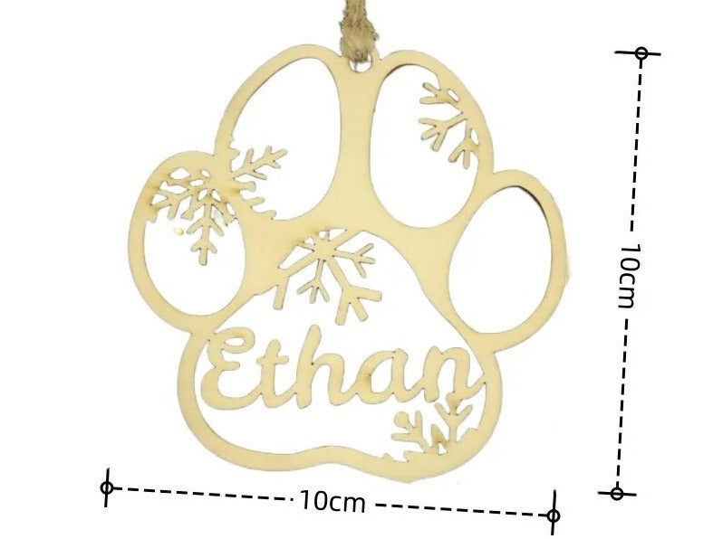 HOLLOW CHRISTMAS PENDANTS- CARTOON CAT, DOG, PAWPRINT WITH NAME - WOODEN ORNAMENTS FOR CHRISTMAS TREE