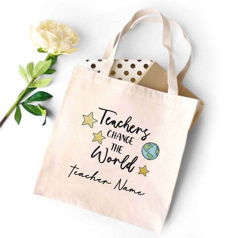 CUSTOM PERSONALIZED TEACHER'S CANVAS TOTE REUSABLE SHOULDER BAG