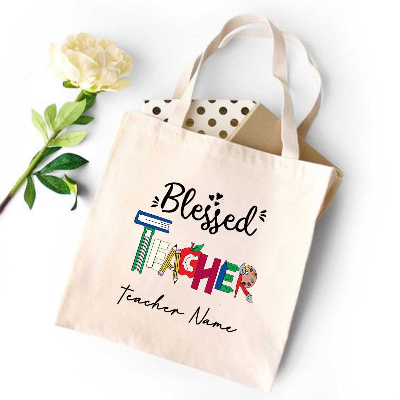 CUSTOM PERSONALIZED TEACHER'S CANVAS TOTE REUSABLE SHOULDER BAG