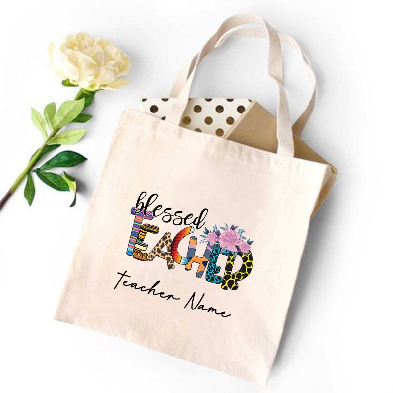 CUSTOM PERSONALIZED TEACHER'S CANVAS TOTE REUSABLE SHOULDER BAG
