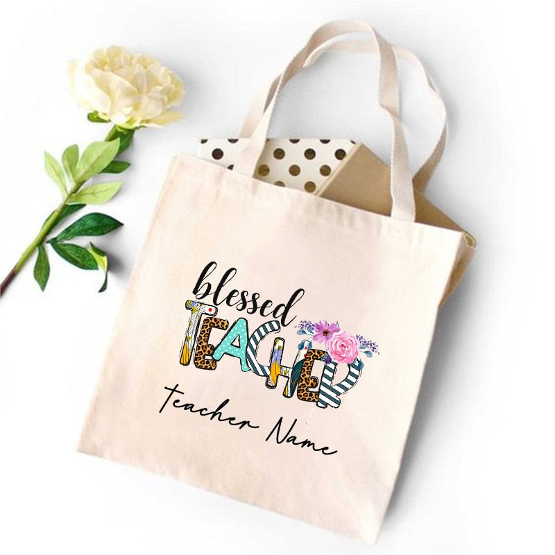 CUSTOM PERSONALIZED TEACHER'S CANVAS TOTE REUSABLE SHOULDER BAG