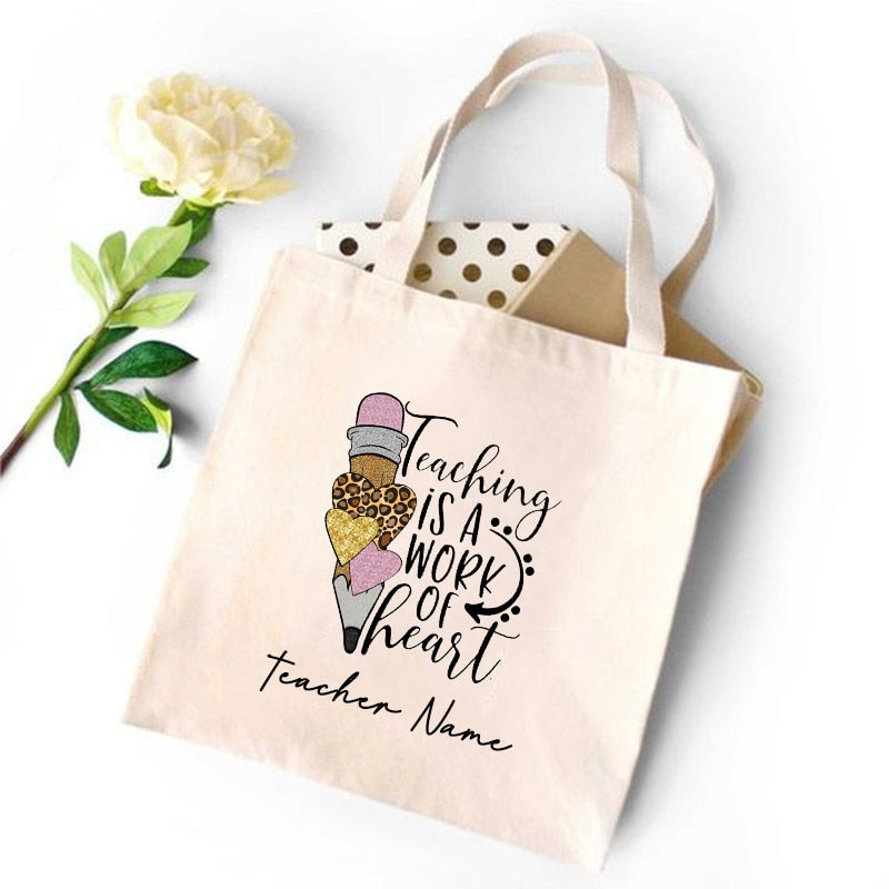 CUSTOM PERSONALIZED TEACHER'S CANVAS TOTE REUSABLE SHOULDER BAG
