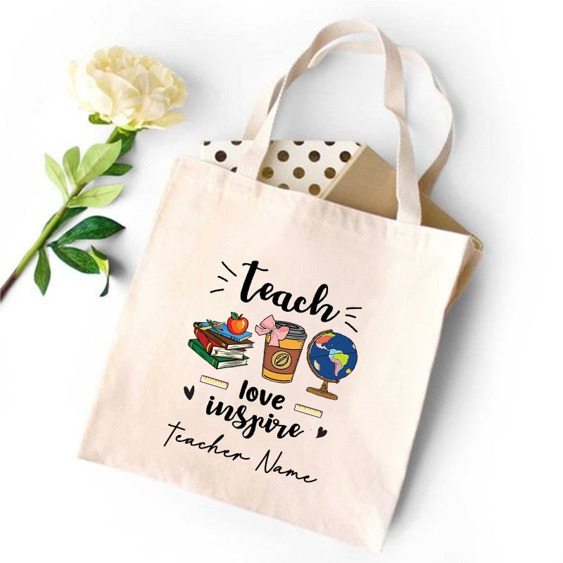 CUSTOM PERSONALIZED TEACHER'S CANVAS TOTE REUSABLE SHOULDER BAG