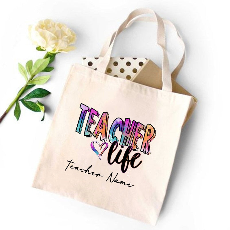 CUSTOM PERSONALIZED TEACHER'S CANVAS TOTE REUSABLE SHOULDER BAG