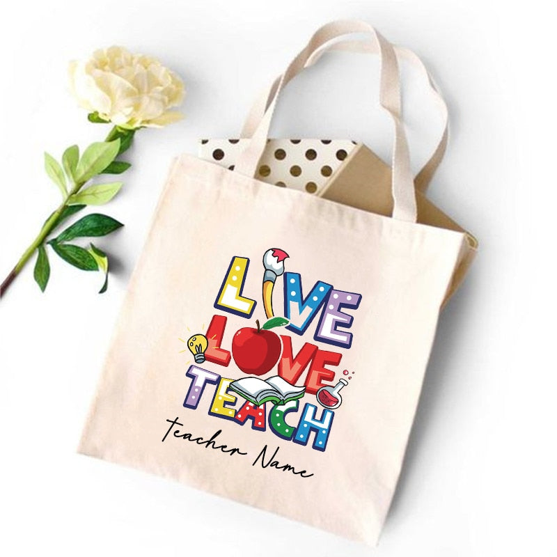 CUSTOM PERSONALIZED TEACHER'S CANVAS TOTE REUSABLE SHOULDER BAG
