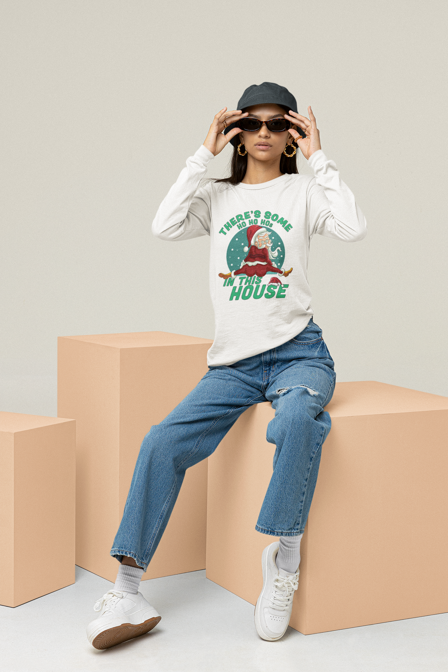 THERE'S SOME HO HO HO'S IN THIS HOUSE ESSENTIAL DRI-POWER LONG SLEEVE T-SHIRT