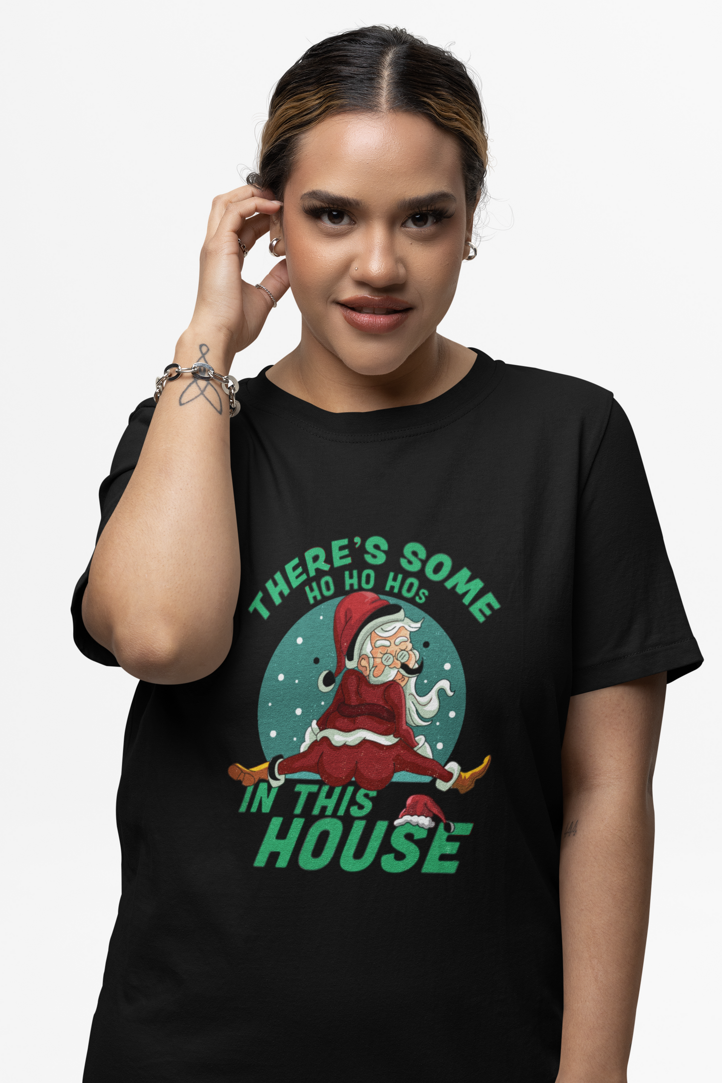 THERE'S SOME HO HO HO'S IN THIS HOUSE T-SHIRT DRESS - CHRISTMAS SLEEPWEAR DRESS - CHRISTMAS LOUNGE DRESS