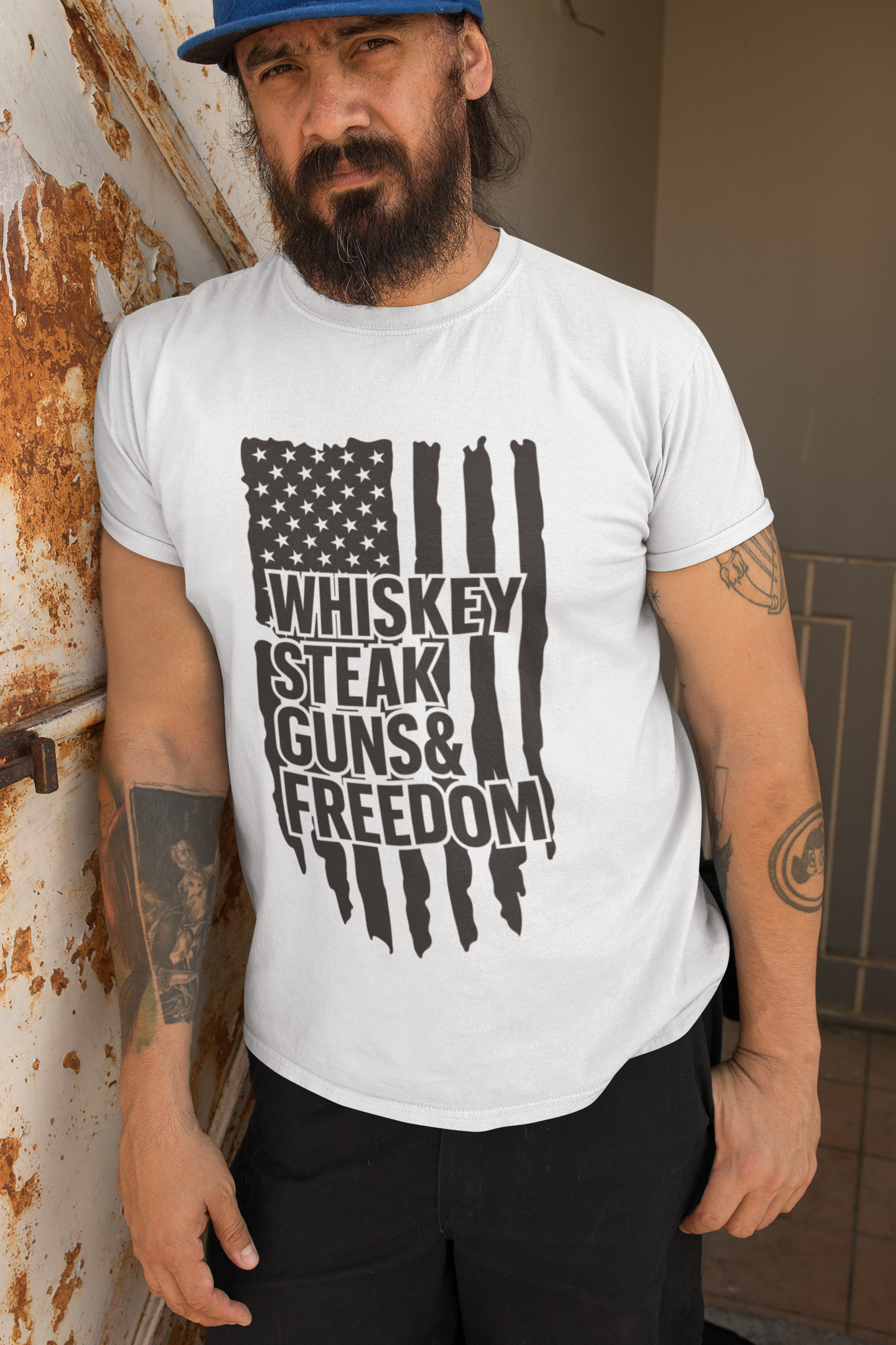 WHISKEY STEAK GUNS N FREEDOM PREMIUM SHORT SLEEVE T-SHIRT