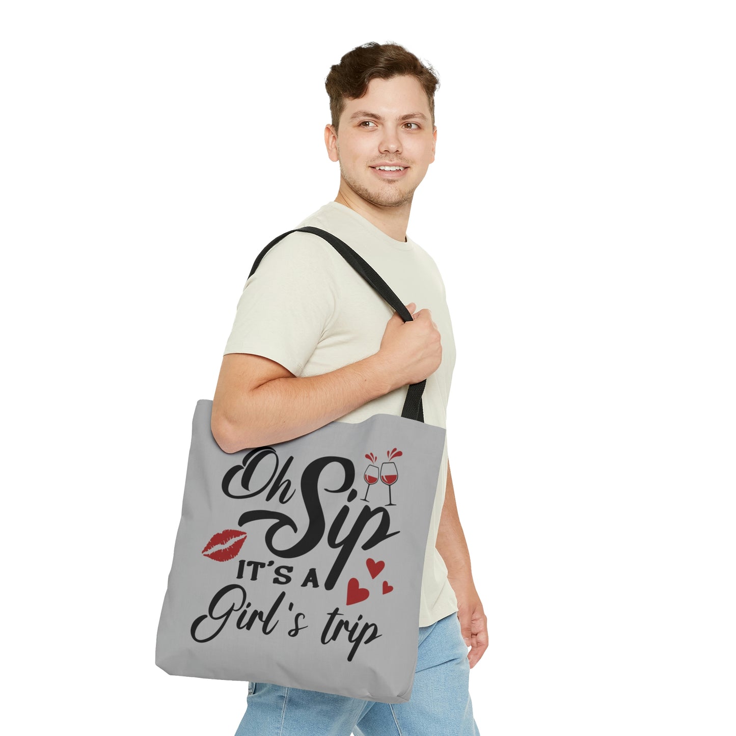 OH SIP IT'S A GIRLS TRIP TOTE BAG - LIGHT GREY