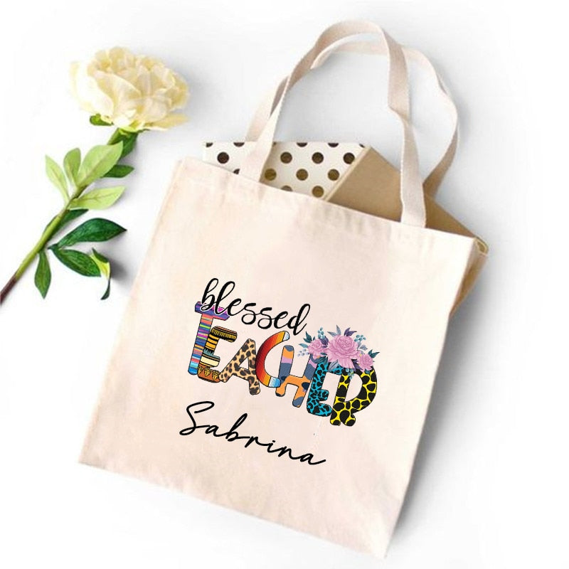 CUSTOM PERSONALIZED TEACHER'S CANVAS TOTE REUSABLE SHOULDER BAG