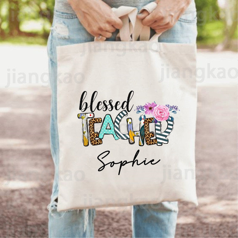 CUSTOM PERSONALIZED TEACHER'S CANVAS TOTE REUSABLE SHOULDER BAG