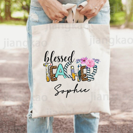 CUSTOM PERSONALIZED TEACHER'S CANVAS TOTE REUSABLE SHOULDER BAG