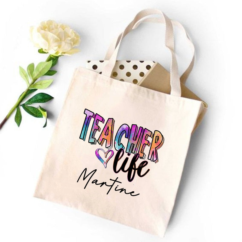 CUSTOM PERSONALIZED TEACHER'S CANVAS TOTE REUSABLE SHOULDER BAG