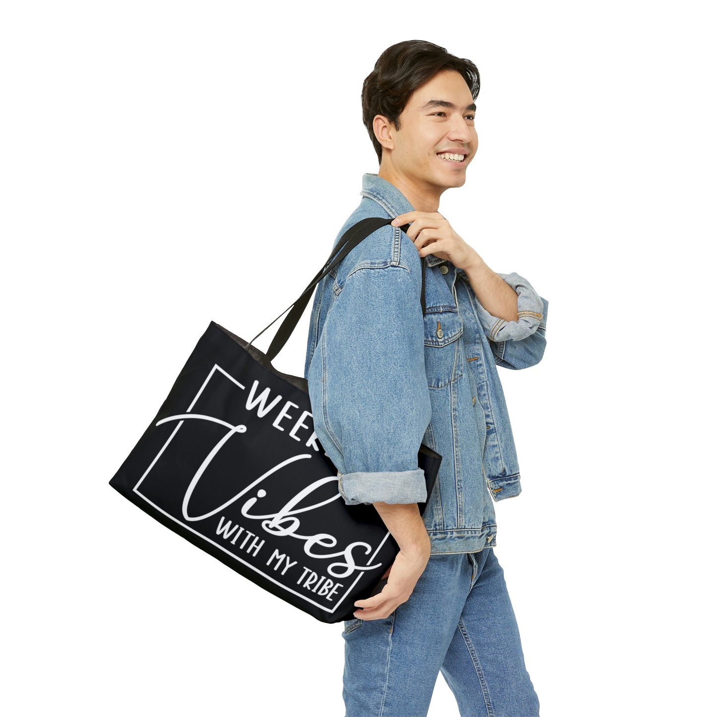 WEEKEND VIBES WITH MY TRIBE BW WEEKENDER TOTE BAG