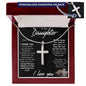 TO MY DAUGHTER PERSONALIZED STAINLESS STEEL CROSS NECKLACE W/MC