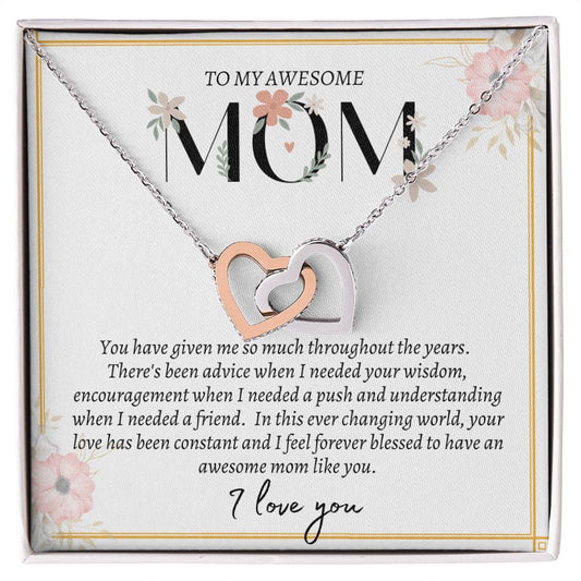 MOM INTERLOCKING HEART NECKLACE, MOM GIFT FROM DAUGHTER, MOM GIFT FROM SON, MOTHER'S DAY GIFT, VALENTINE'S DAY GIFT