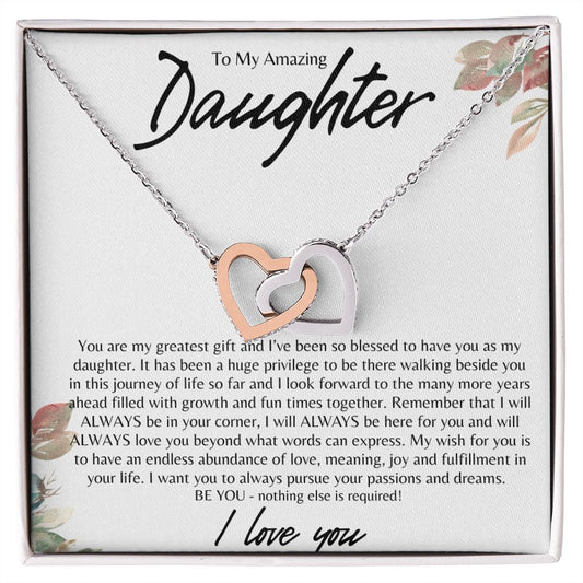 TO MY AMAZING DAUGHTER INTERLOCKING HEARTS NECKLACE