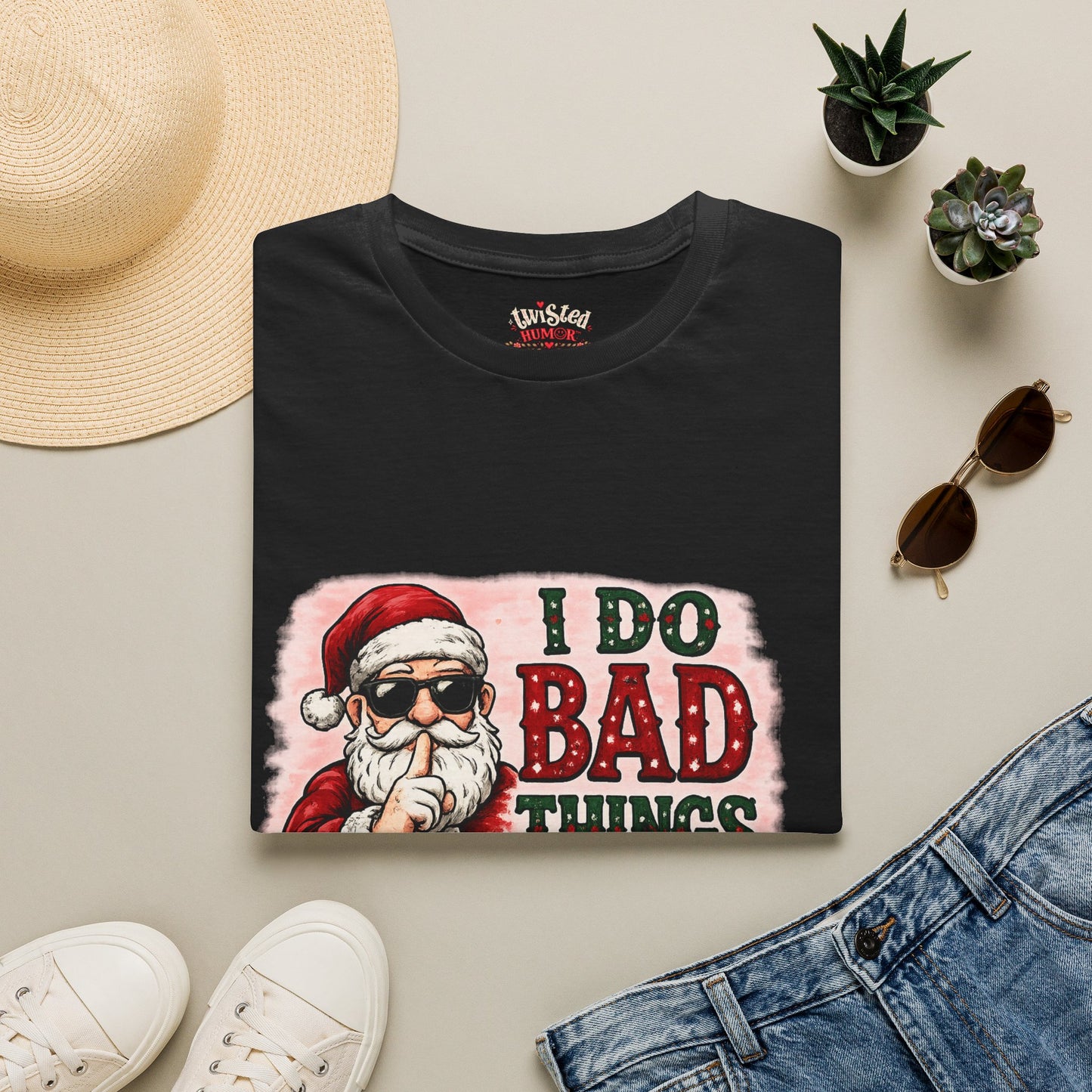 Christmas Santa T-Shirt – "I Do Bad Things (With Good Intentions)" Funny Holiday Tee