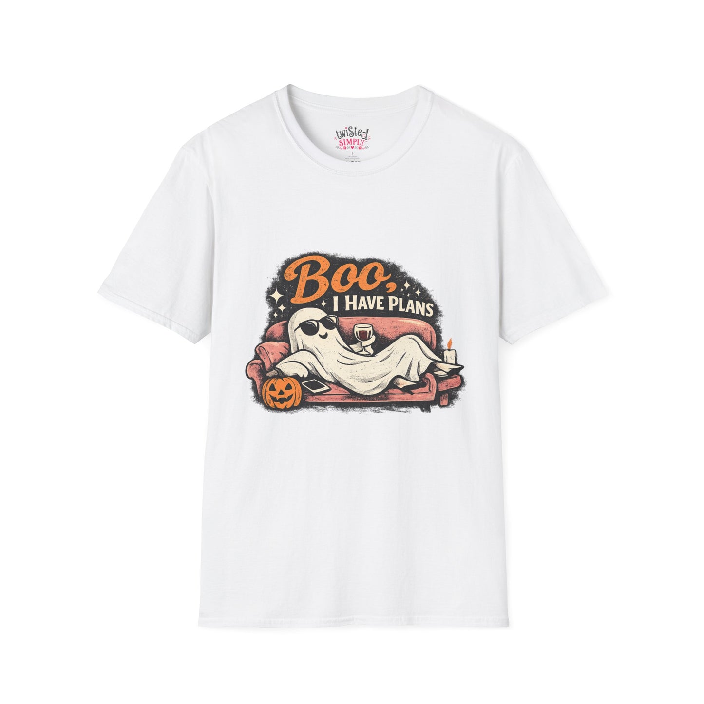 HALLOWEEN GHOST T-SHIRT — “Boo I HAVE PLANS” FUNNY COZY HALLOWEEN TEE