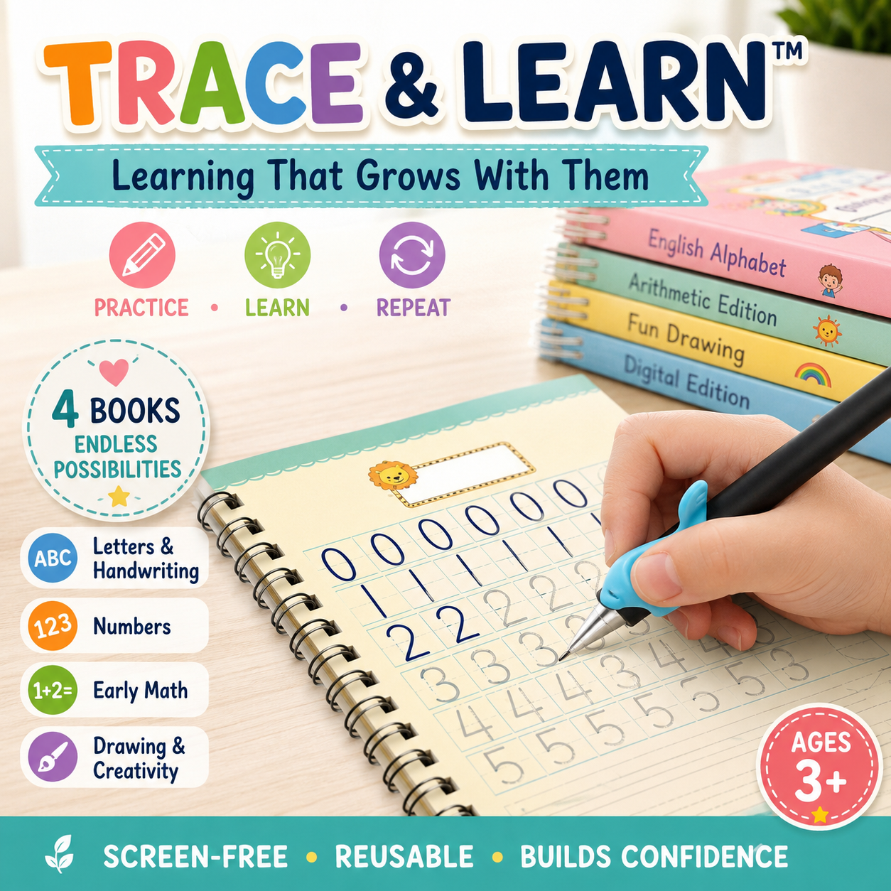TRACE & LEARN™ MONTESSORI-INSPIRED REUSABLE WORKBOOK SET