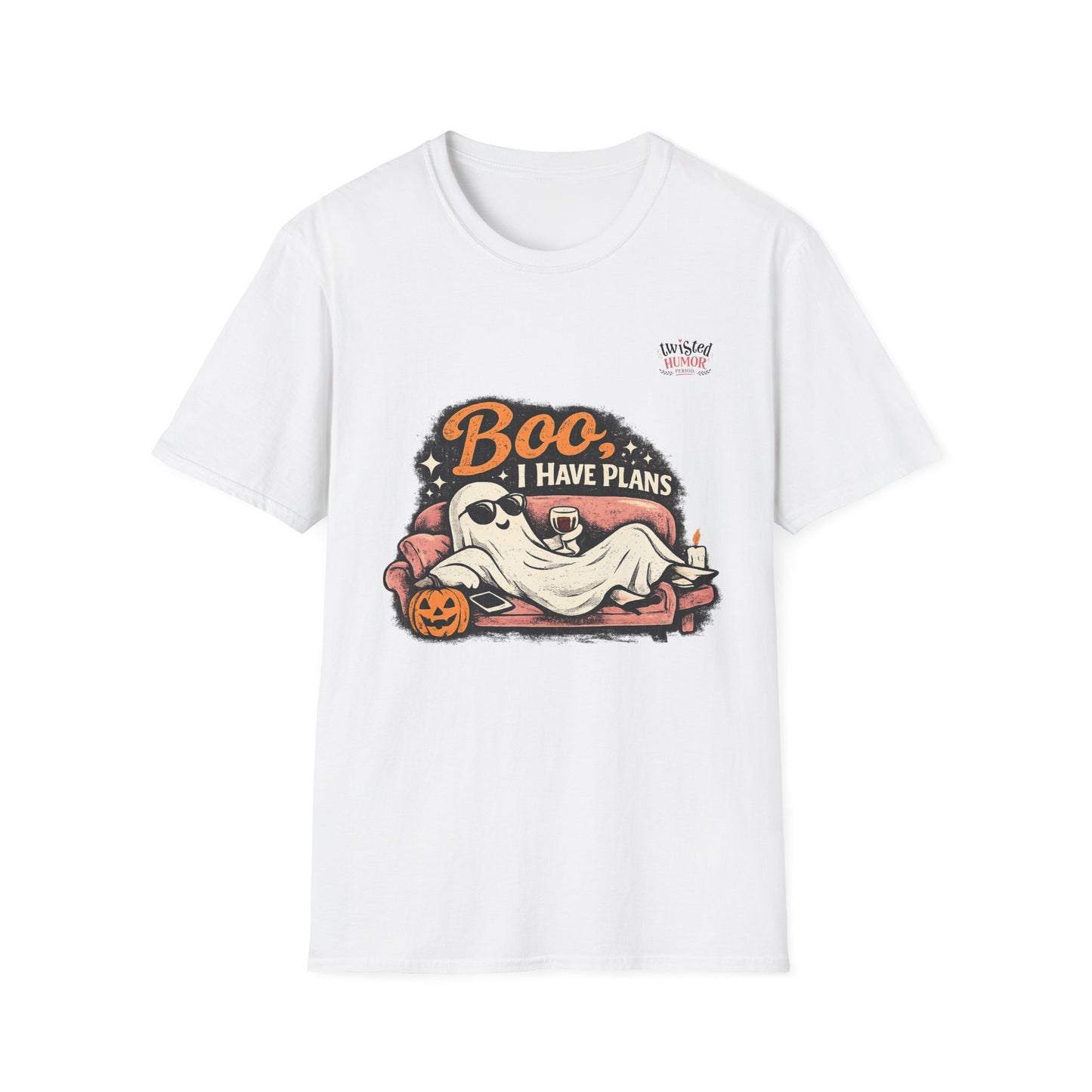 Halloween Ghost T-Shirt — “Boo I Have Plans” Funny Cozy Halloween Tee