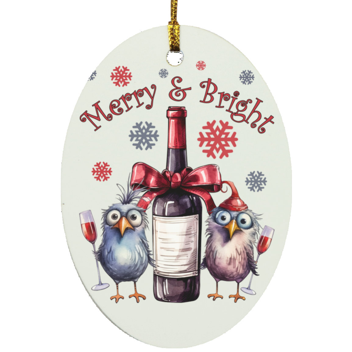 MERRY AND BRIGHT OVAL FUNNY CHRISTMAS ORNAMENT