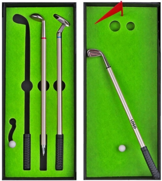 CUSTOM LOGO GOLF PEN SET – Desktop Putting Green & Corporate Gift