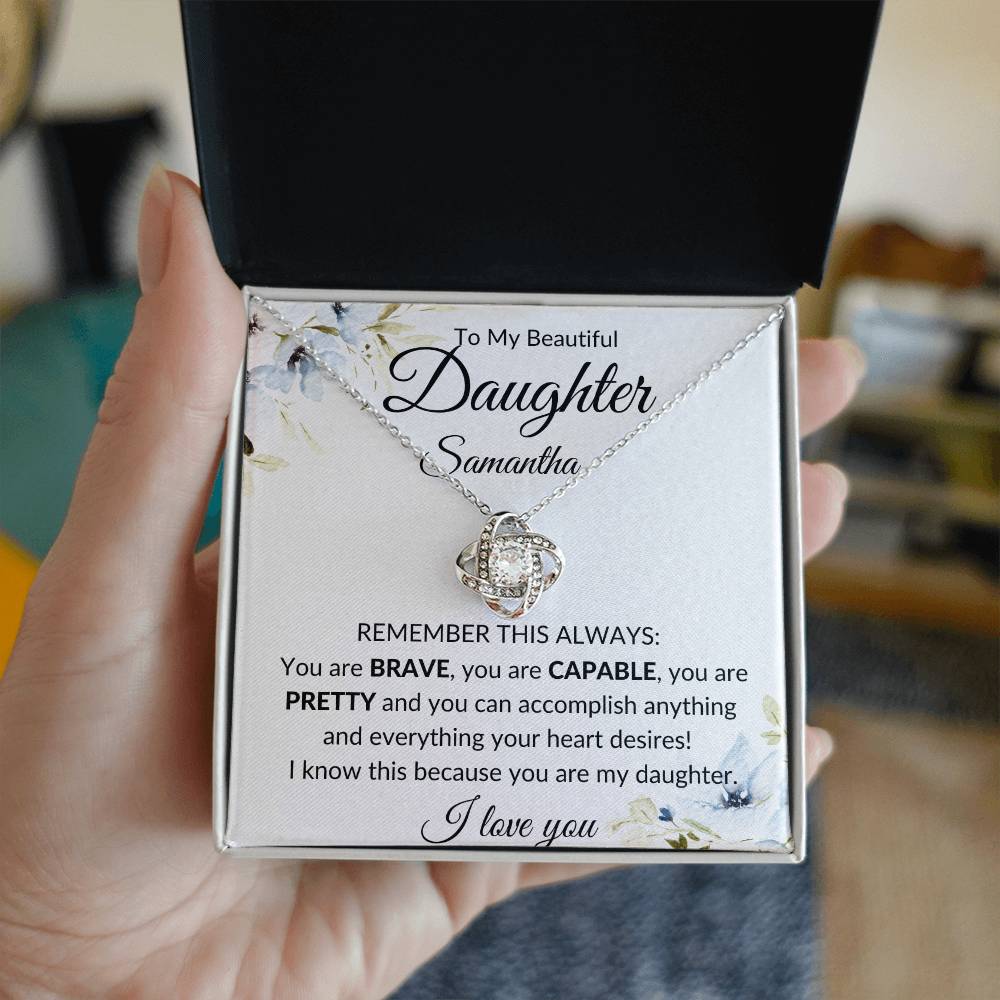 TO MY BEAUTIFUL DAUGHTER PERSONALIZED LOVE KNOT NECKLACE FROM MOM OR DAD - BIRTHDAY GIFT - GRADUATION GIFT - CHRISTMAS