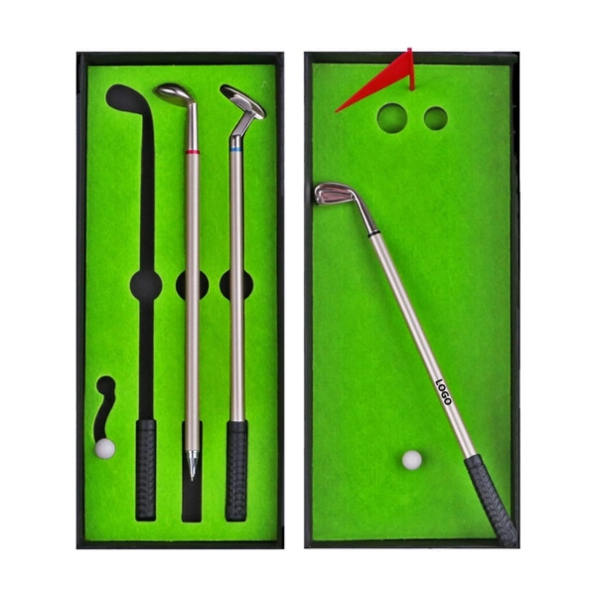 Golf pen set with three golf-club-shaped pens