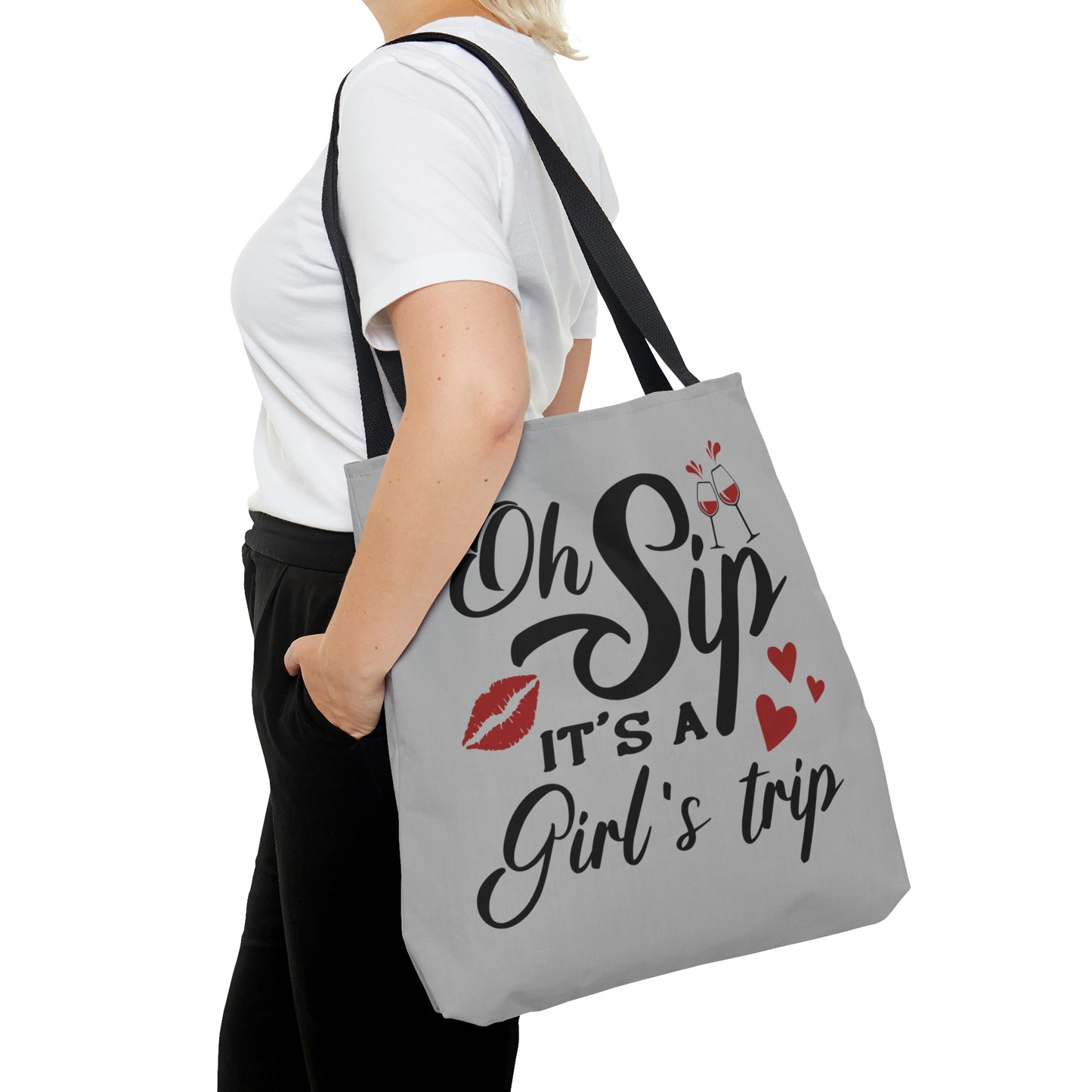 OH SIP IT'S A GIRLS TRIP TOTE BAG - LIGHT GREY
