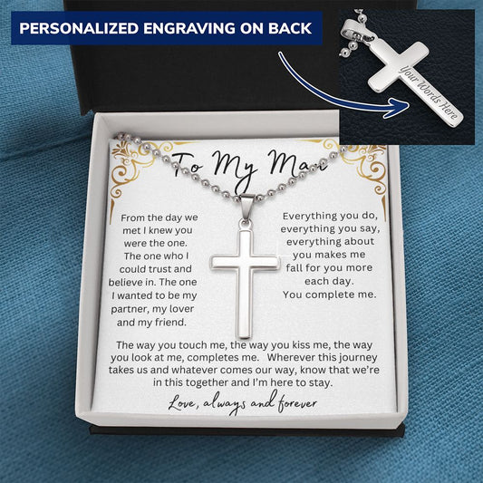 TO MY MAN PERSONALIZED CROSS NECKLACE, HUSBAND GIFT, BOYFRIEND GIFT