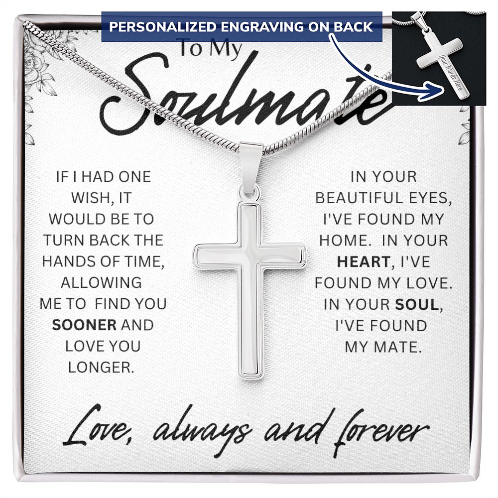 TO MY SOULMATE STAINLESS STEEL PERSONALIZED CROSS NECKLACE, GIRLFRIEND GIFT,  BOYFRIEND GIFT, PARTNER GIFT