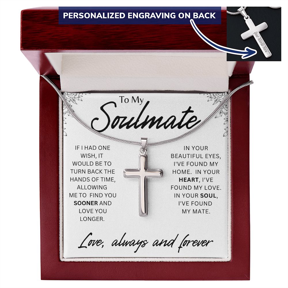 TO MY SOULMATE STAINLESS STEEL PERSONALIZED CROSS NECKLACE, GIRLFRIEND GIFT,  BOYFRIEND GIFT, PARTNER GIFT