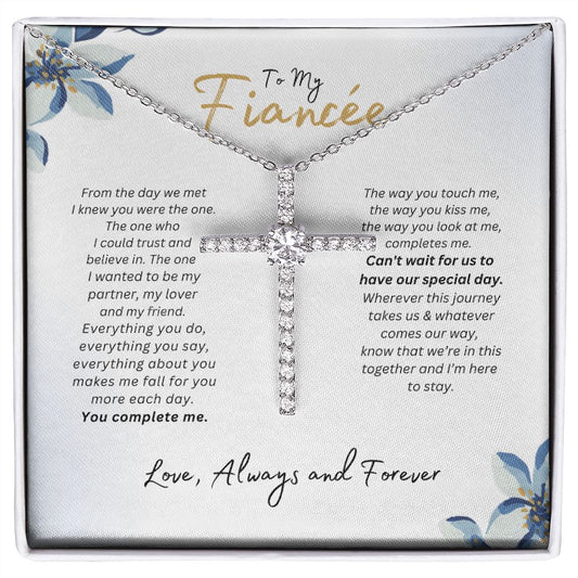To My Fiancée Cross Necklace, Fiancée Valentine Gift, Birthday Necklace.