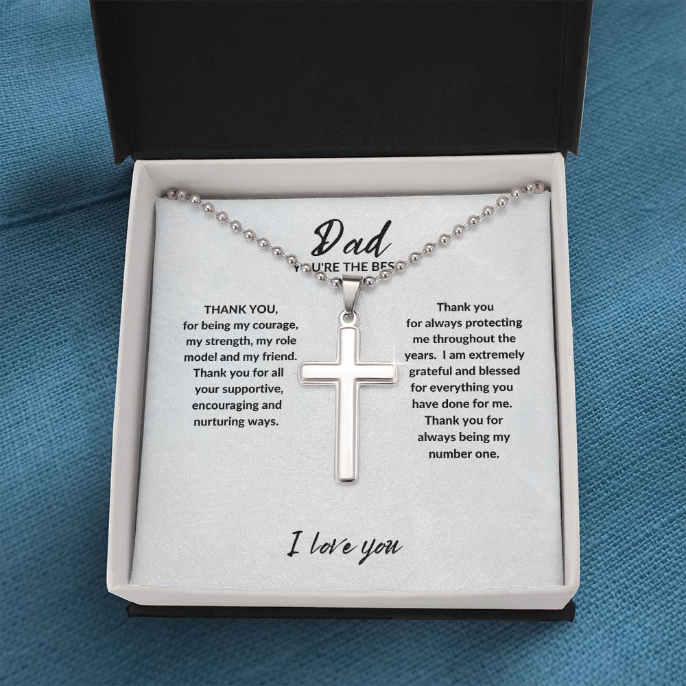 DAD, YOU'RE THE BEST STAINLESS CROSS NECKLACE W/BALL & CHAIN, BIRTHDAY GIFT, FATHER'S DAY GIFT, CHRISTMAS GIFT