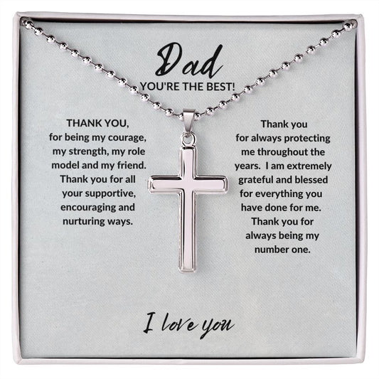 DAD, YOU'RE THE BEST STAINLESS CROSS NECKLACE W/BALL & CHAIN, BIRTHDAY GIFT, FATHER'S DAY GIFT, CHRISTMAS GIFT