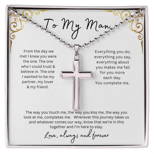 TO MY MAN CROSS NECKLACE, BOYFRIEND, HUSBAND.