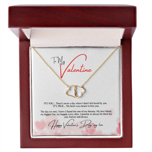 VALENTINE EVERLASTING LOVE DOUBLE HEART SOLID GOLD NECKLACE
