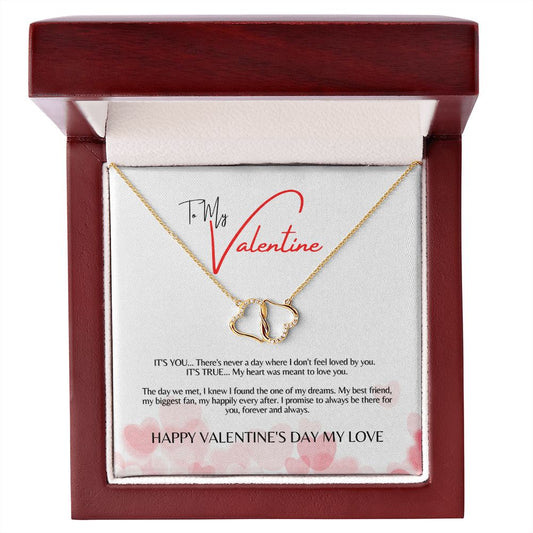 VALENTINE EVERLASTING LOVE DOUBLE HEART SOLID GOLD NECKLACE