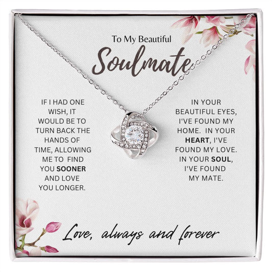 TO MY BEAUTIFUL SOULMATE LOVE KNOT NECKLACE, GIRLFRIEND GIFT, PARTNER GIFT