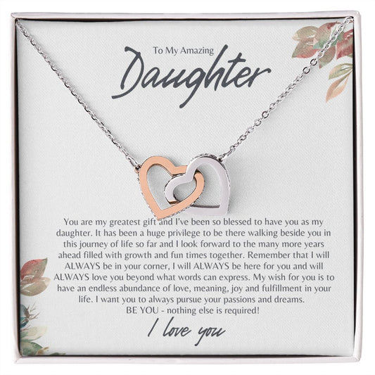 TO MY AMAZING DAUGHTER INTERLOCKING HEARTS NECKLACE